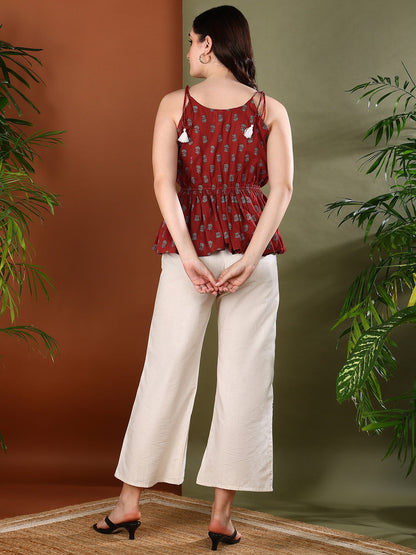 Rust Ethnic Motif Printed Cotton Co-Ords Set