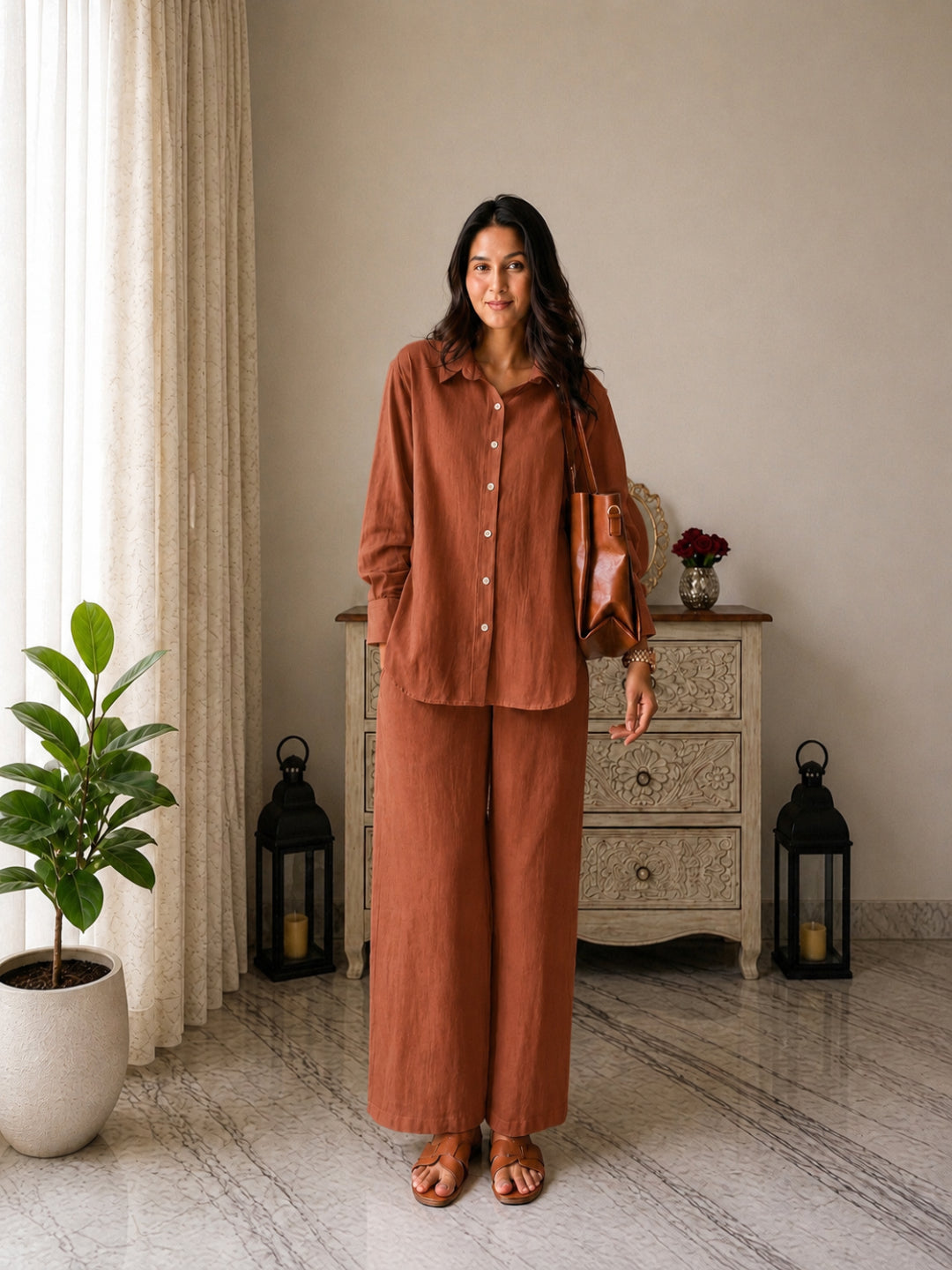 Solid Crused Rayon Co-Ord Set