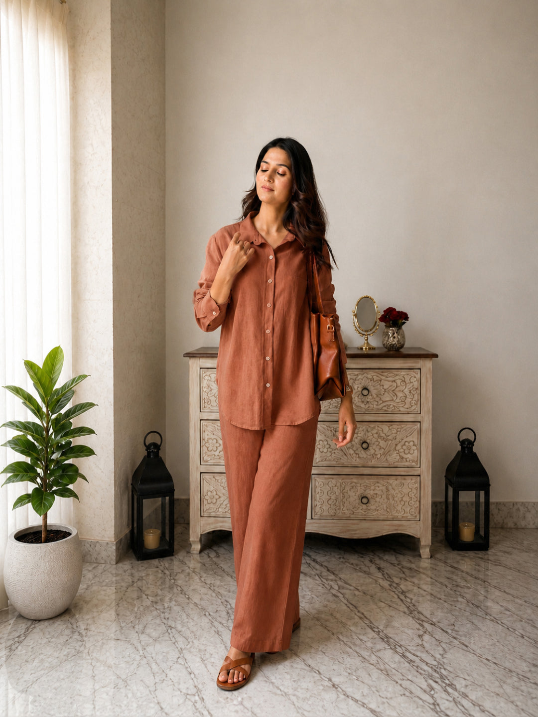 Solid Crused Rayon Co-Ord Set