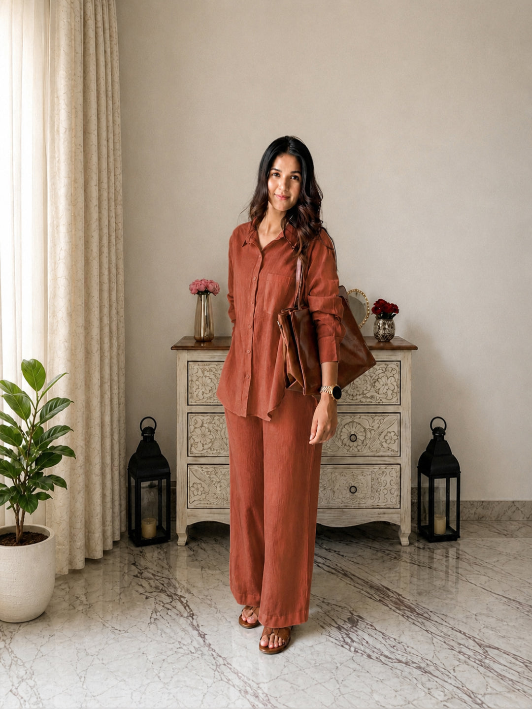 Solid Crused Rayon Co-Ord Set
