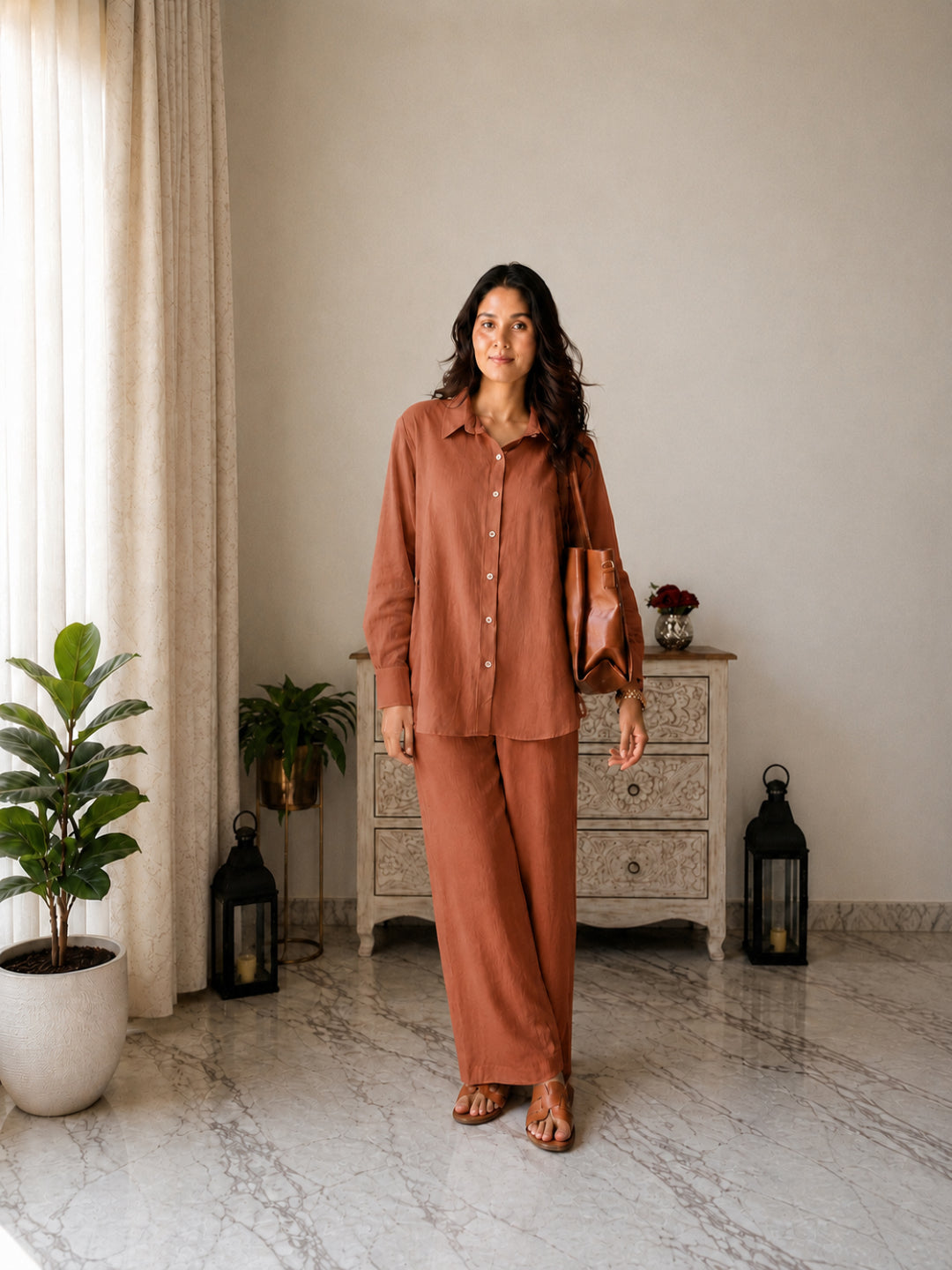 Solid Crused Rayon Co-Ord Set