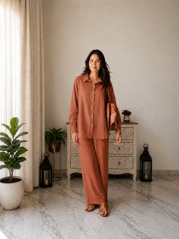 Solid Crused Rayon Co-Ord Set