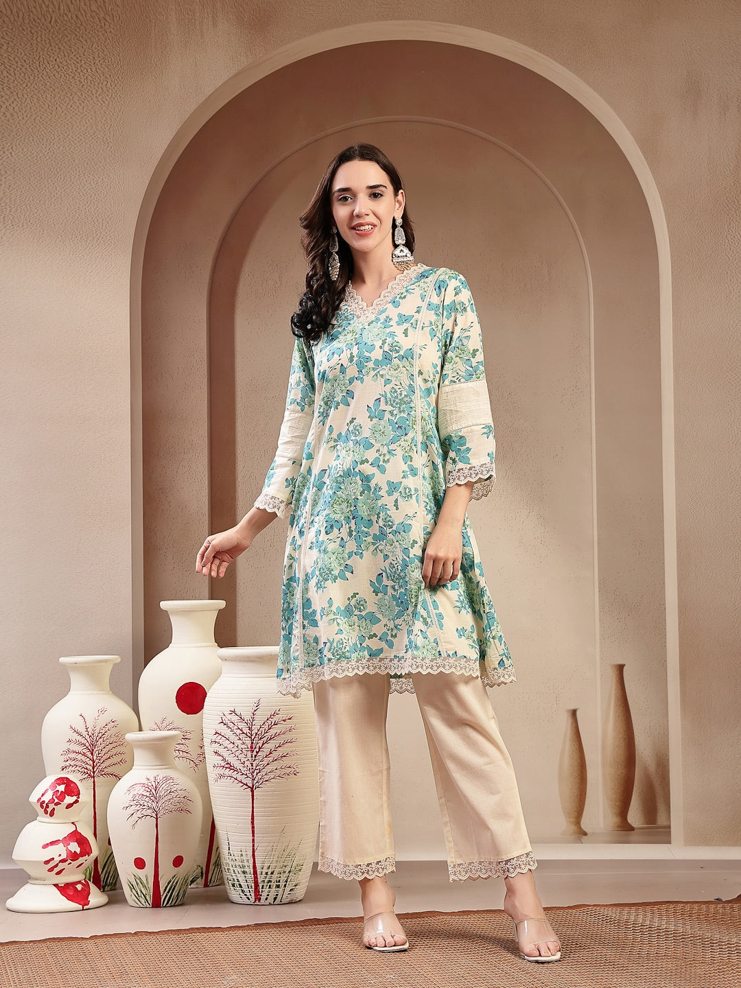 Sky Blue Floral Printed Cotton Co-Ord Set