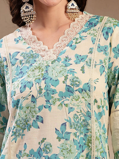 Sky Blue Floral Printed Cotton Co-Ord Set