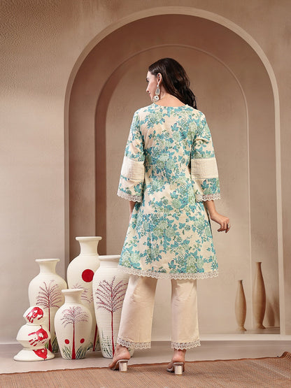 Sky Blue Floral Printed Cotton Co-Ord Set