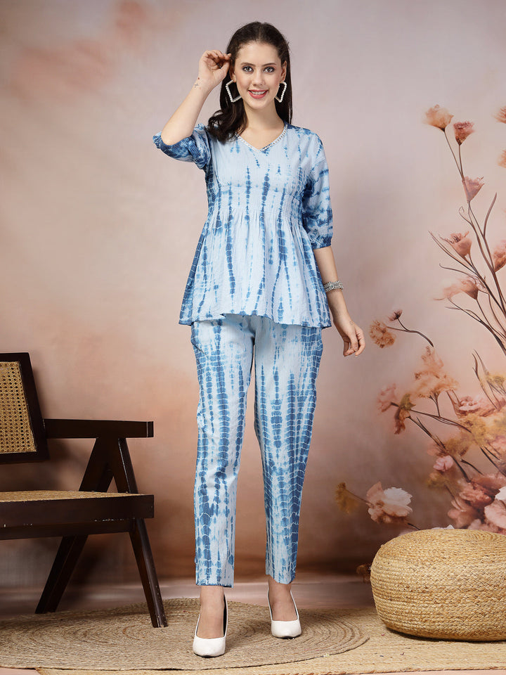 Woven Tie &amp; Dye Print Katha Cotton Co-ord Set