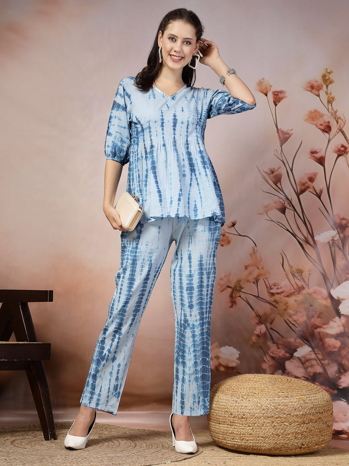 Woven Tie &amp; Dye Print Katha Cotton Co-ord Set