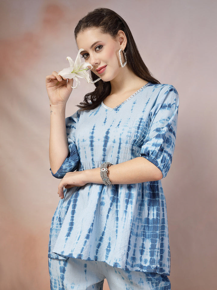 Woven Tie &amp; Dye Print Katha Cotton Co-ord Set