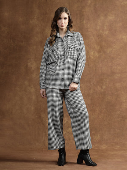 Semi Woolen Checked Wool Blend Co-Ord Set