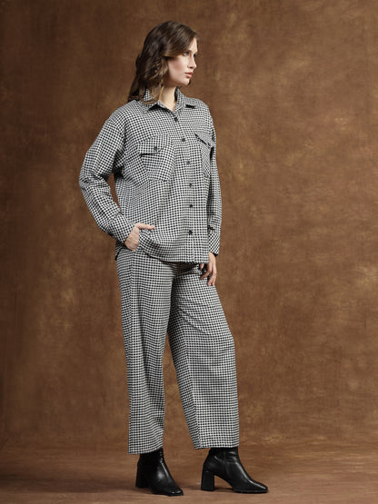 Semi Woolen Checked Wool Blend Co-Ord Set