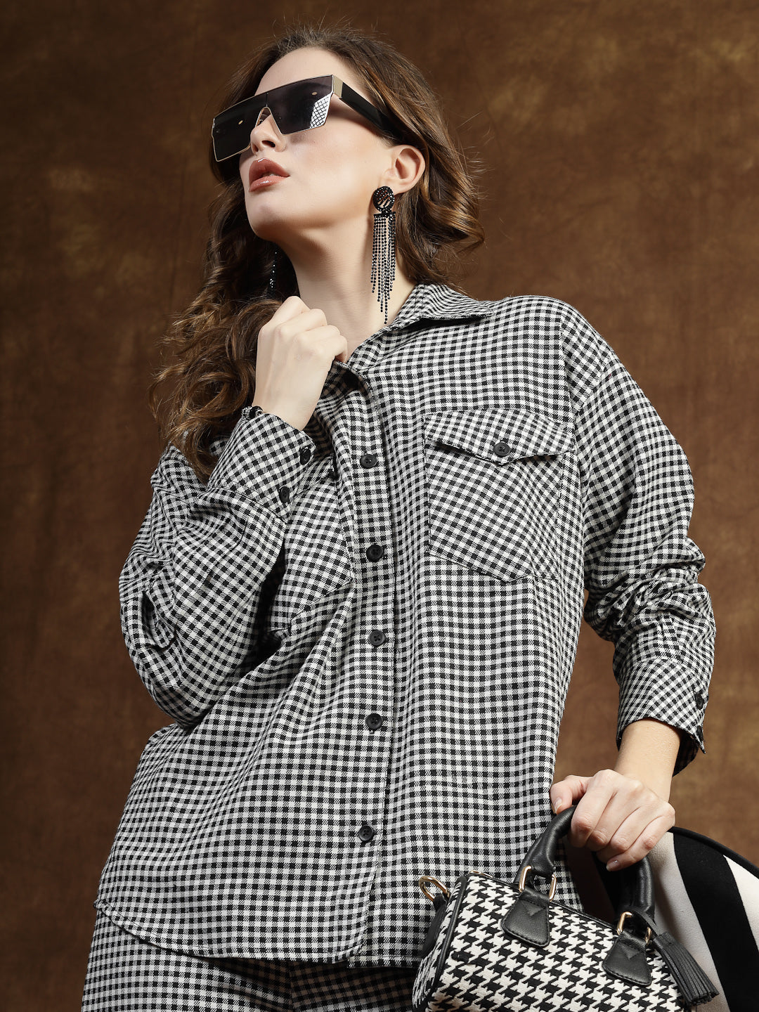 Semi Woolen Checked Wool Blend Co-Ord Set