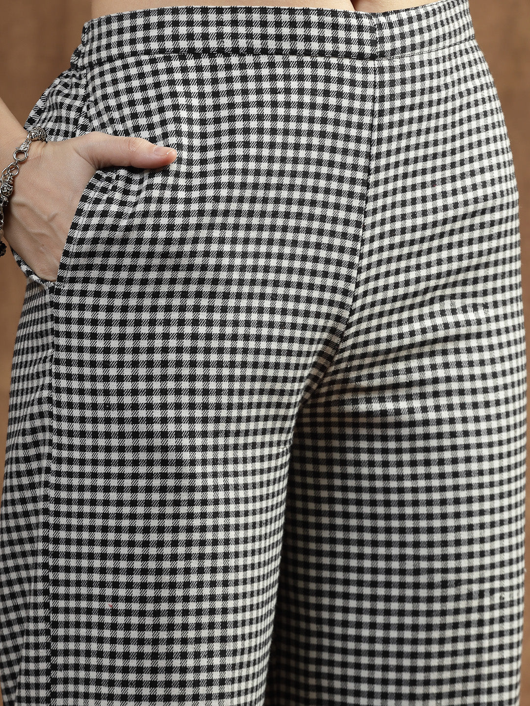 Semi Woolen Checked Wool Blend Co-Ord Set