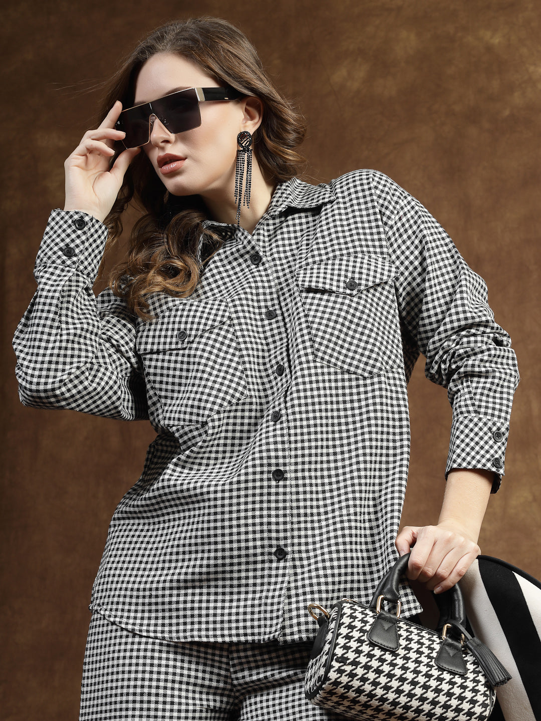 Semi Woolen Checked Wool Blend Co-Ord Set