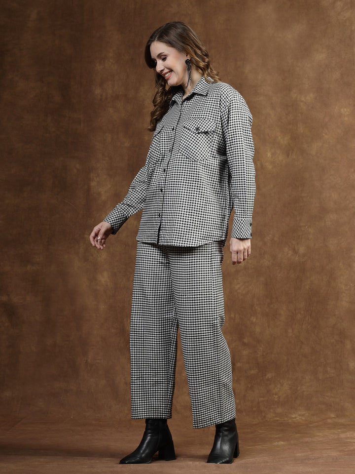Semi Woolen Checked Wool Blend Co-Ord Set