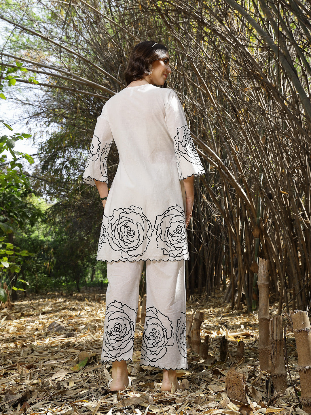 White Floral &amp; Embroidered Cotton Co-ord Set