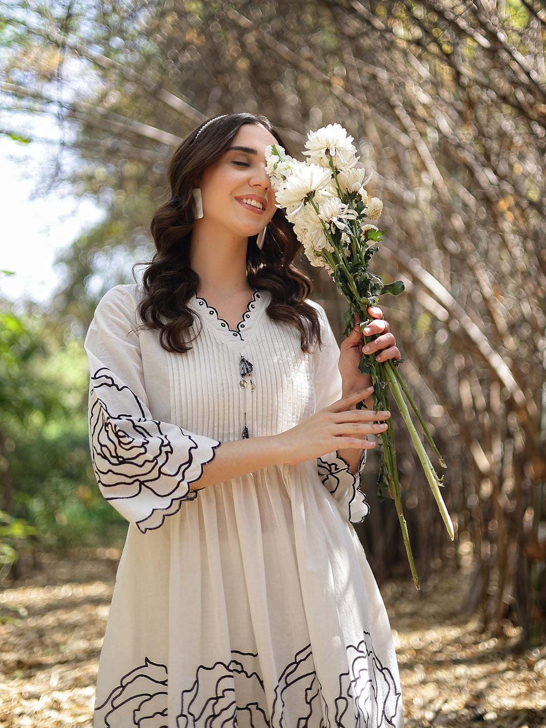 White Floral &amp; Embroidered Cotton Co-ord Set
