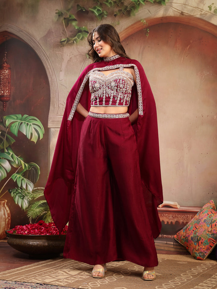Solid &amp; Embroidered Velvet Co-Ord Set