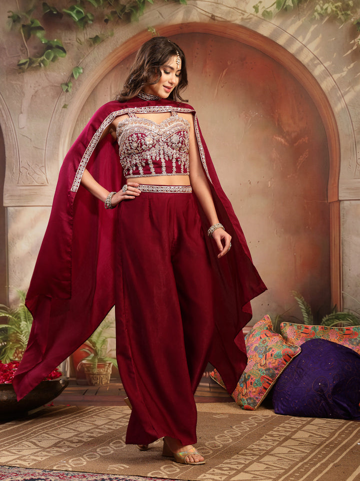 Solid &amp; Embroidered Velvet Co-Ord Set
