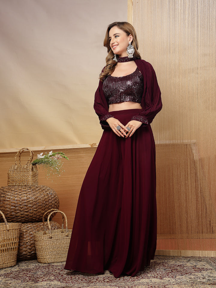 Solid &amp; Embroidered Georgette Co-Ord Set