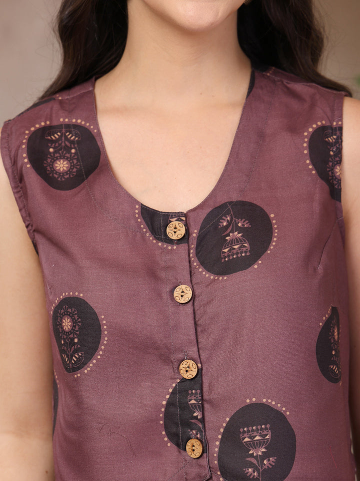 Wine Botanical Printed Cotton Flex Co-Ord Set