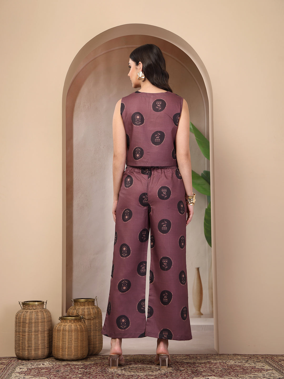 Wine Botanical Printed Cotton Flex Co-Ord Set