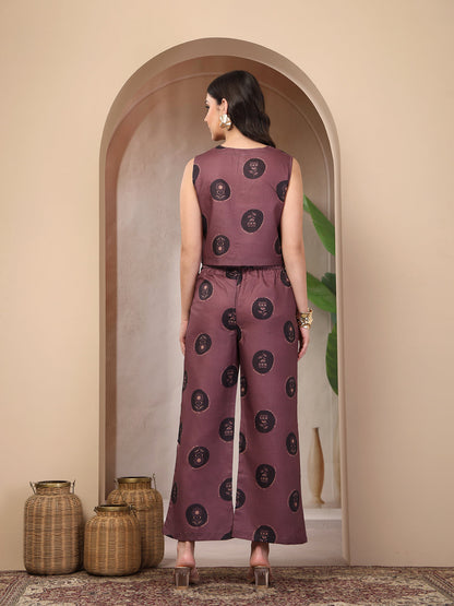 Wine Botanical Printed Cotton Flex Co-Ord Set