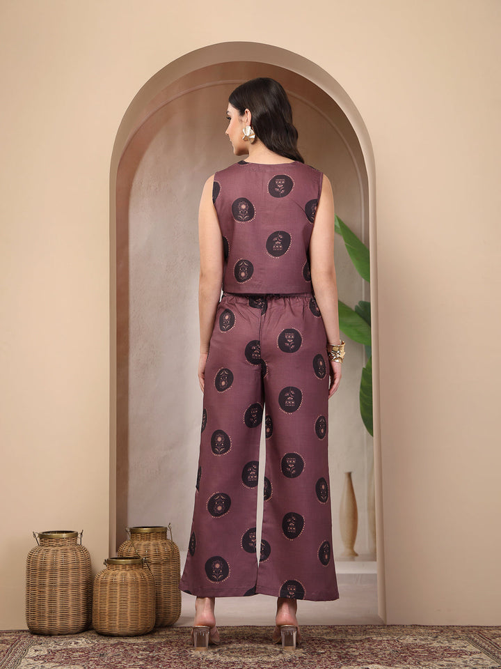 Wine Botanical Printed Cotton Flex Co-Ord Set