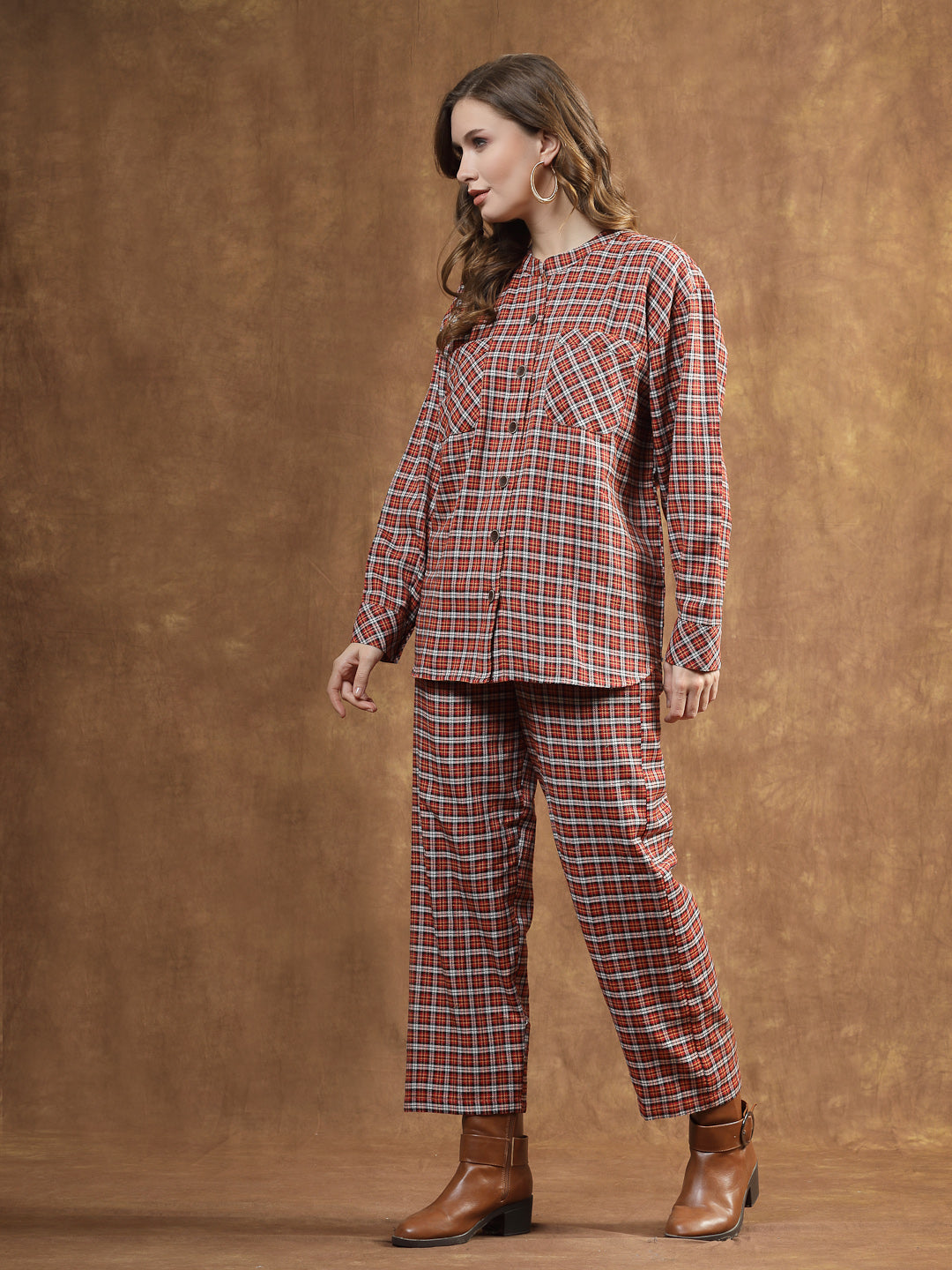 Semi Woolen Checks Wool Blend Co-Ord Set