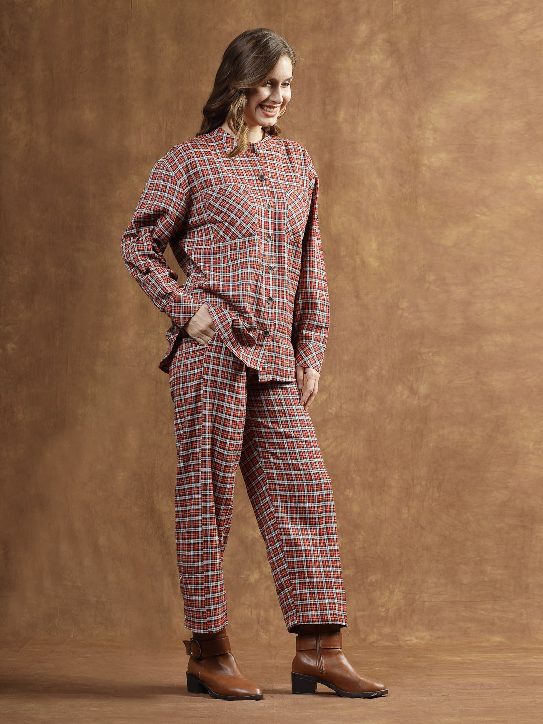 Semi Woolen Checks Wool Blend Co-Ord Set