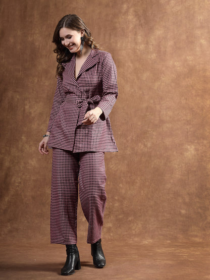 Semi Woolen Checked Wool Blend Co-Ord Set