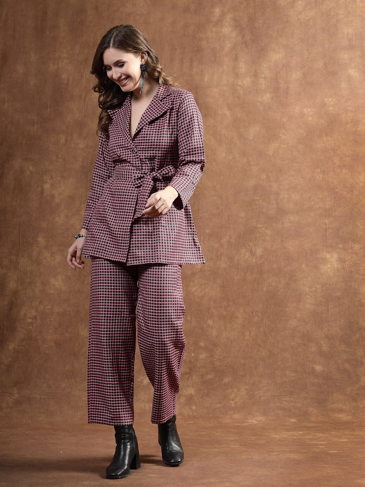 Semi Woolen Checked Wool Blend Co-Ord Set