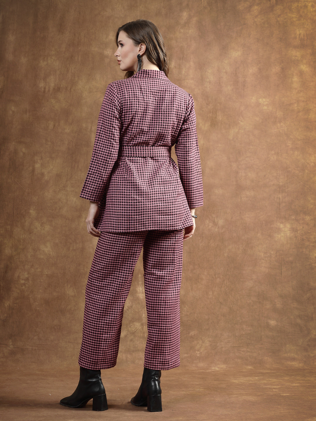 Semi Woolen Checked Wool Blend Co-Ord Set