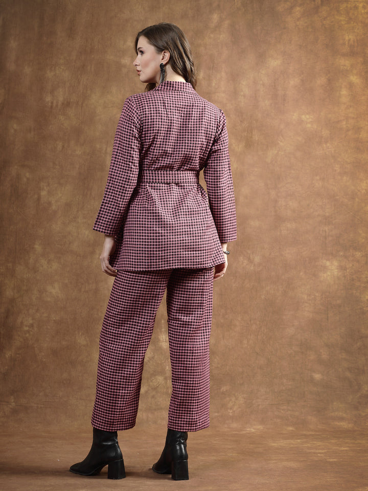 Semi Woolen Checked Wool Blend Co-Ord Set