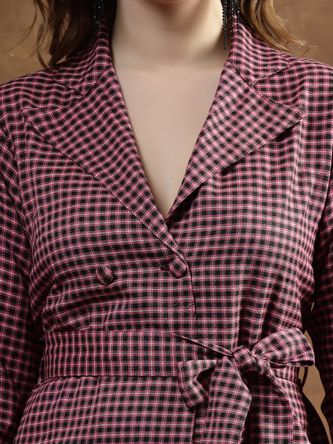 Semi Woolen Checked Wool Blend Co-Ord Set