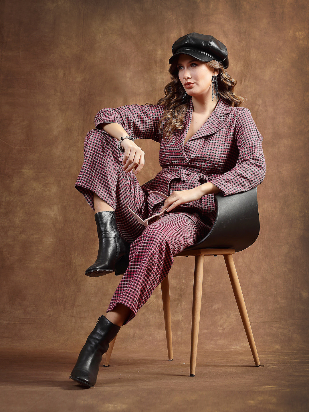 Semi Woolen Checked Wool Blend Co-Ord Set