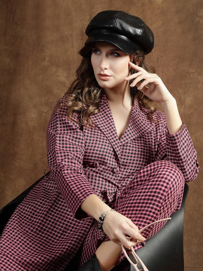 Semi Woolen Checked Wool Blend Co-Ord Set