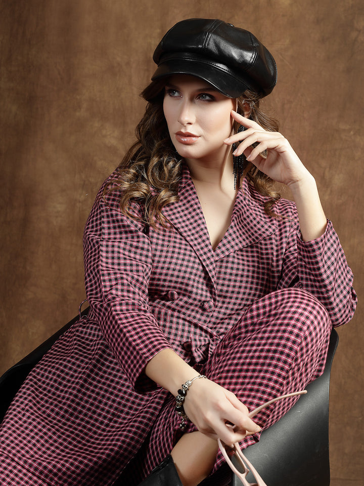 Semi Woolen Checked Wool Blend Co-Ord Set