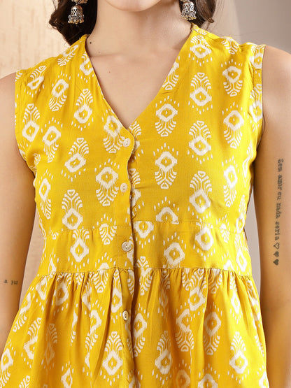 Yellow Ikat Printed Rayon Co-Ord Set (Pre-Order)