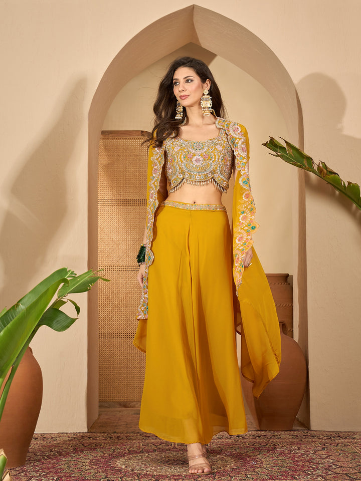 Solid &amp; Embroidered Georgette Co-Ord Set