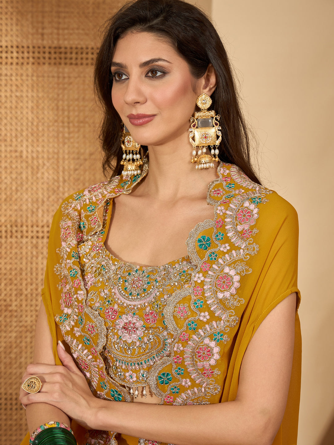 Solid &amp; Embroidered Georgette Co-Ord Set