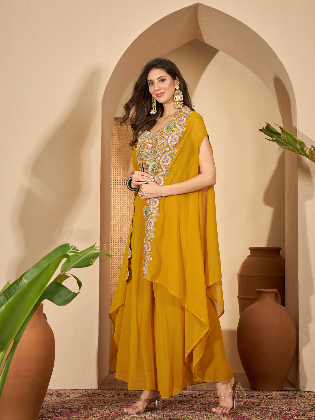 Solid & Embroidered Georgette Co-Ord Set