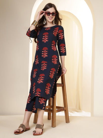 Straight Pure Cotton Printed Kurta Set