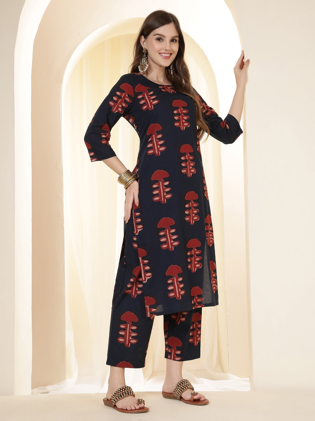 Straight Pure Cotton Printed Kurta Set