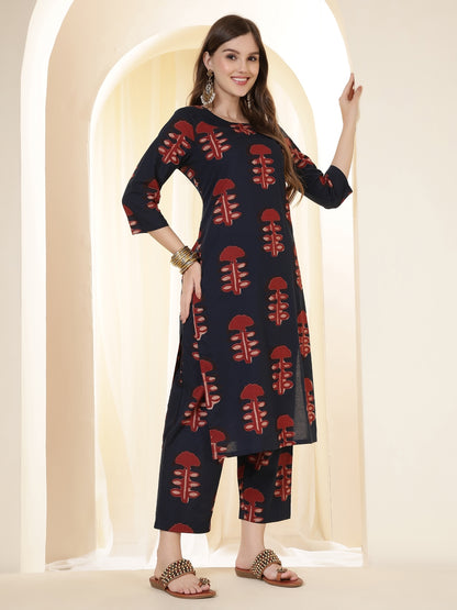 Straight Pure Cotton Printed Kurta Set