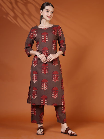 Straight Pure Cotton Printed Kurta Set