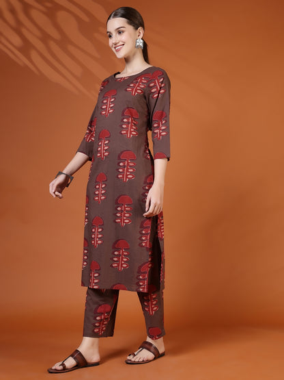 Straight Pure Cotton Printed Kurta Set