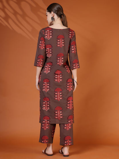 Straight Pure Cotton Printed Kurta Set