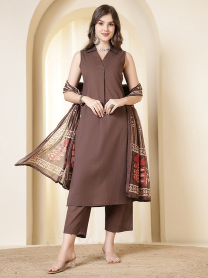 Straight Pure Cotton Dyed Kurta Set With Dupatta