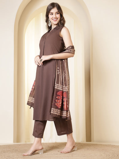 Straight Pure Cotton Dyed Kurta Set With Dupatta