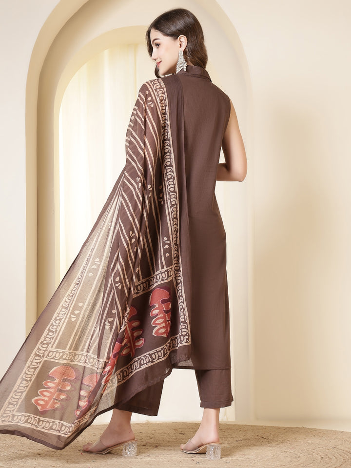 Straight Pure Cotton Dyed Kurta Set With Dupatta
